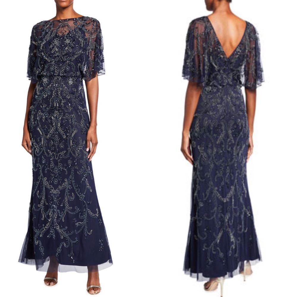 Aidan Mattox flutter sleeve beaded blouson dress